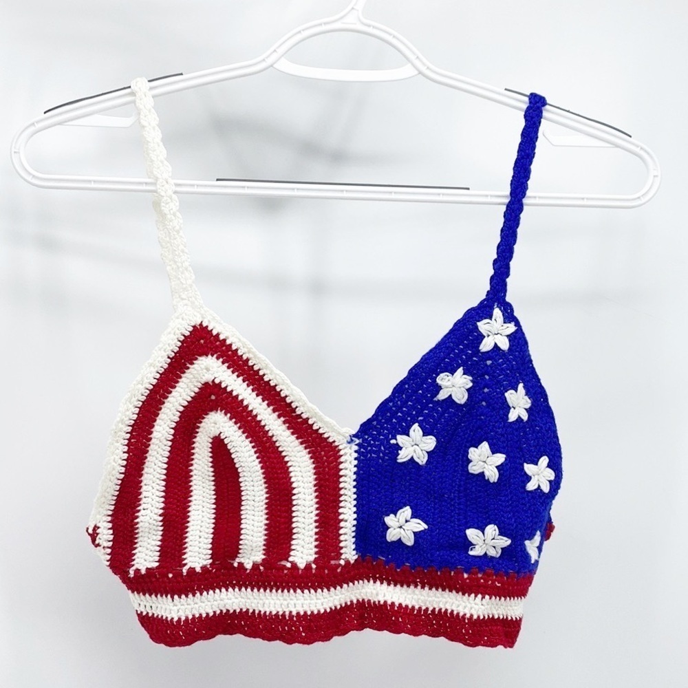 may & july red white blue crochet bralette